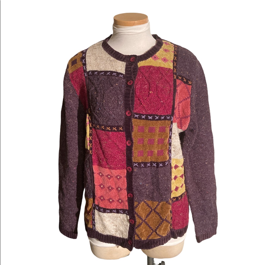 Monterey By Koret Vintage Patchwork Knit Button Down Cardigan Size M